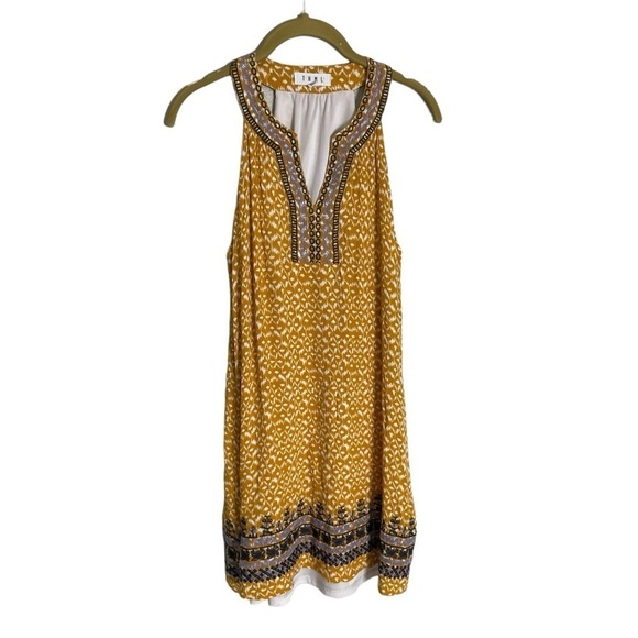 THML Yellow Embroidered Ikat Swing Dress Small - Picture 1 of 5